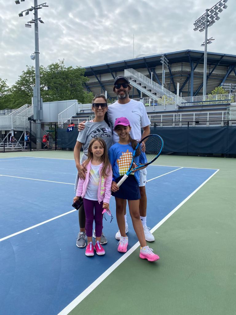 Junior players training on court